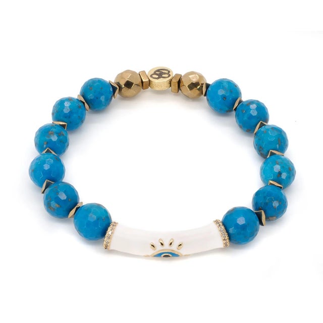 Turquoise Evil Eye Design Turquoise Stone Calming Beaded Bracelet For Sale - Image 8 of 8