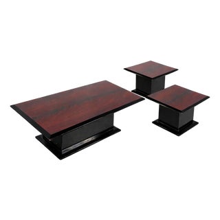 Mid-Century Modern Space Age Rosewood and Acrylic Coffee Table Set, 1960s, Set of 3 For Sale