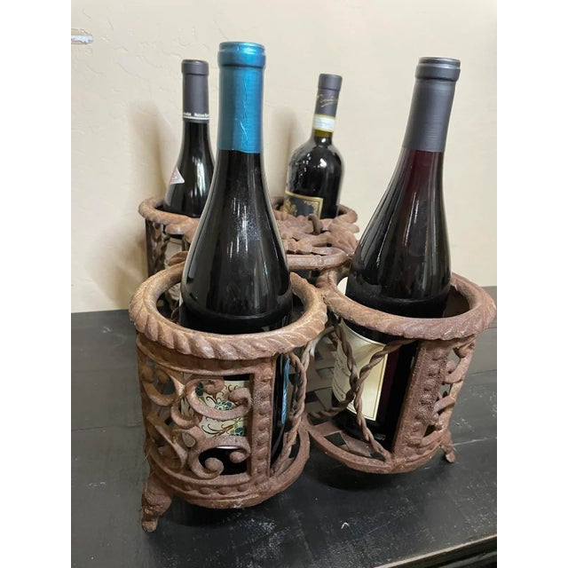 Metal Antique French Country Cast Iron & Wrought Iron Wine Bottle Holder Display Stand For Sale - Image 7 of 12