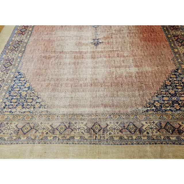 Camel Vintage Persian Malayer Gallery Rug, Hand-Knotted Wool, Geometric Pattern, Rust Red & Navy, 10x15 For Sale - Image 8 of 13