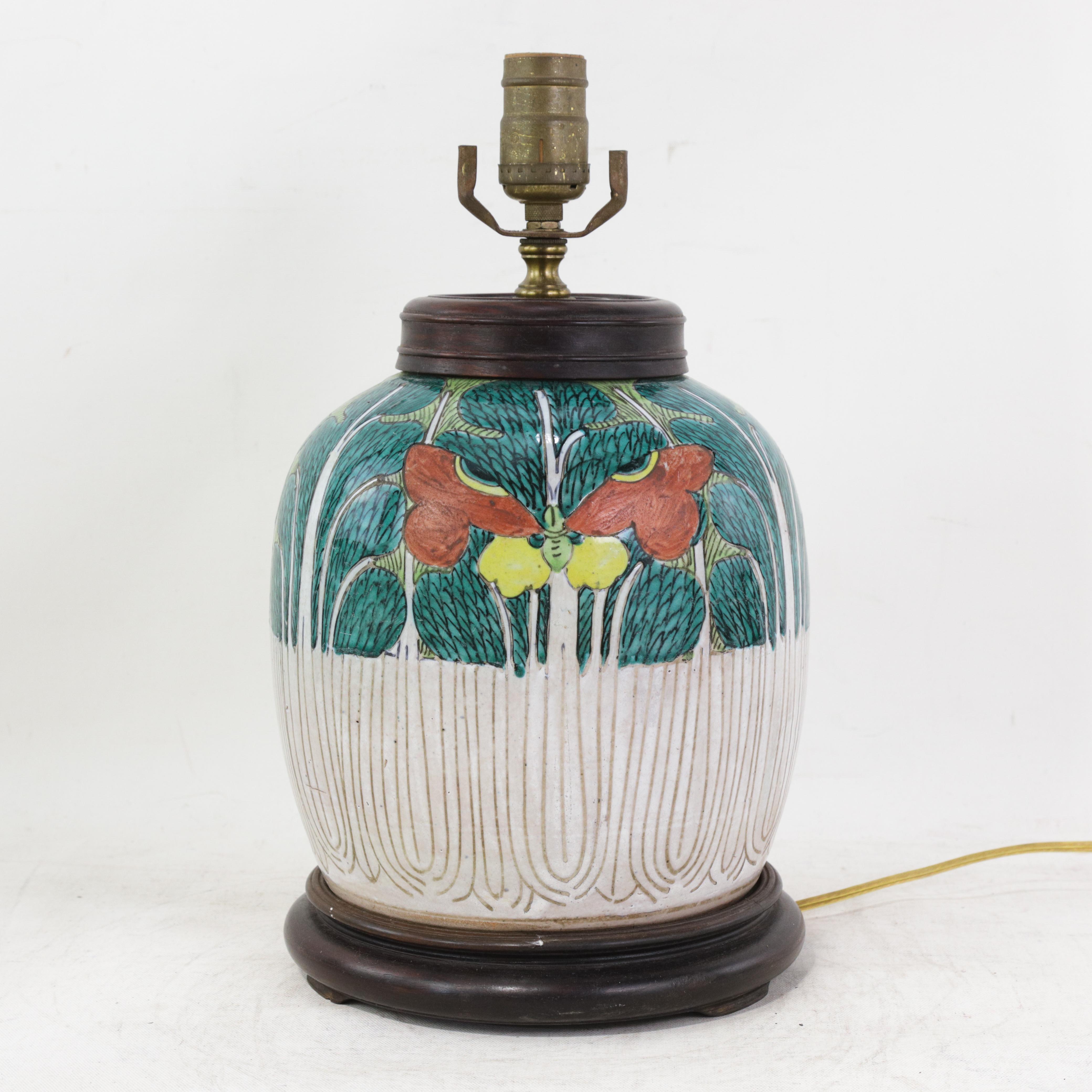 Antique Famille Rose Bok Choy Porcelain Table Lamp With Cabbage