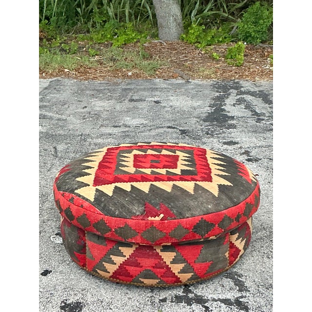 Late 20th Century Vintage Boho Kilim Ottoman For Sale - Image 5 of 10