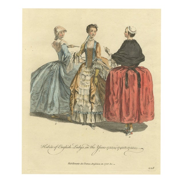 Jefferys, Three English Ladies of 1735, 1745 and 1755, 1757, Engraving For Sale