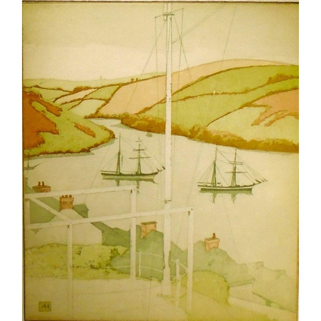 An original colored on the plate aquatint etching by Alfred Hadley, British print maker first half of the 20th century,...