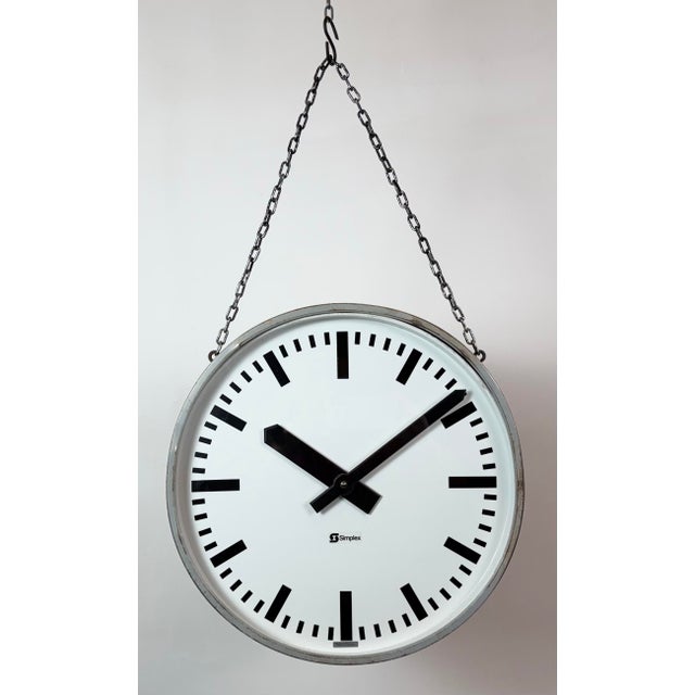 Mid-Century Modern Large Industrial Double Sided Factory Clock from Simlex, 1960s For Sale - Image 3 of 18