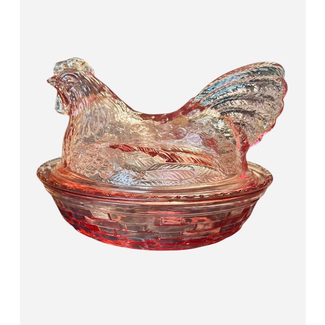1980s 1980s Longaberger Pink Glass Hen on Nest, Manufactured by the l.e. Smith Glass Company For Sale - Image 5 of 6