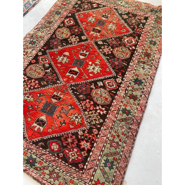 Persian Antique Caucasian Sage Green Border Charcoal Black Field Rug 3.11 x 5.8 For Sale - Image 3 of 10