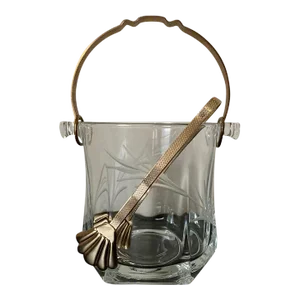 Italian Hexagonal Art Glass Drinks Bar Ice Bucket With Tongs, Circa 1960s Italy