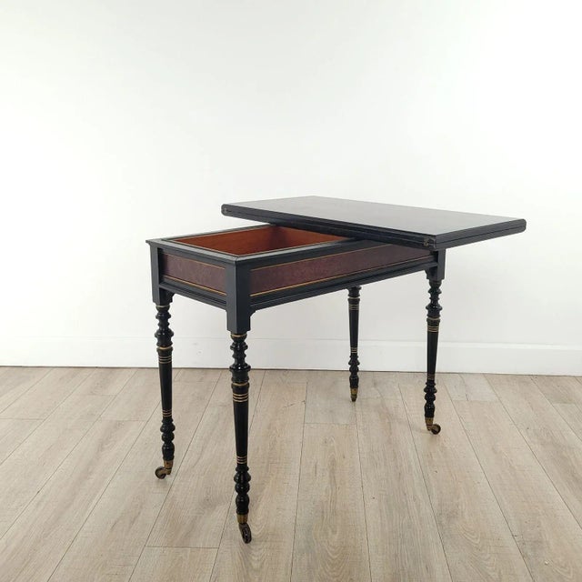Late 19th Century Victorian English Amboyna & Elm Folding Game Table, Circa 1870 For Sale - Image 5 of 11