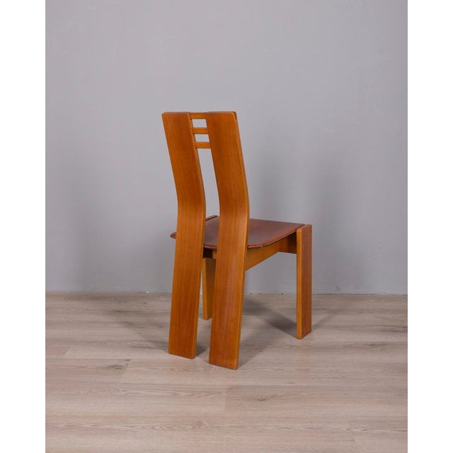 Vintage Italian Wood and Leather Chairs, 1950s, Set of 4 For Sale - Image 4 of 13