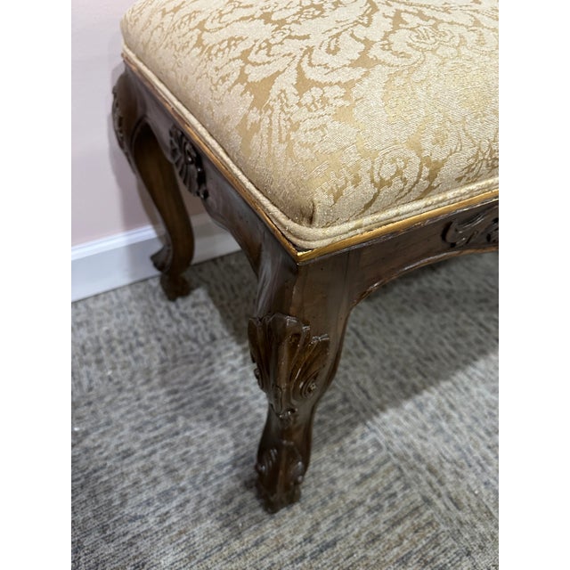 1990s French Style Walnut Carved Damask Bench For Sale In Detroit - Image 6 of 12