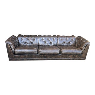 Vintage 1970s Leather Chesterfield Sofa Button Tufted Brown Leather Sofa For Sale