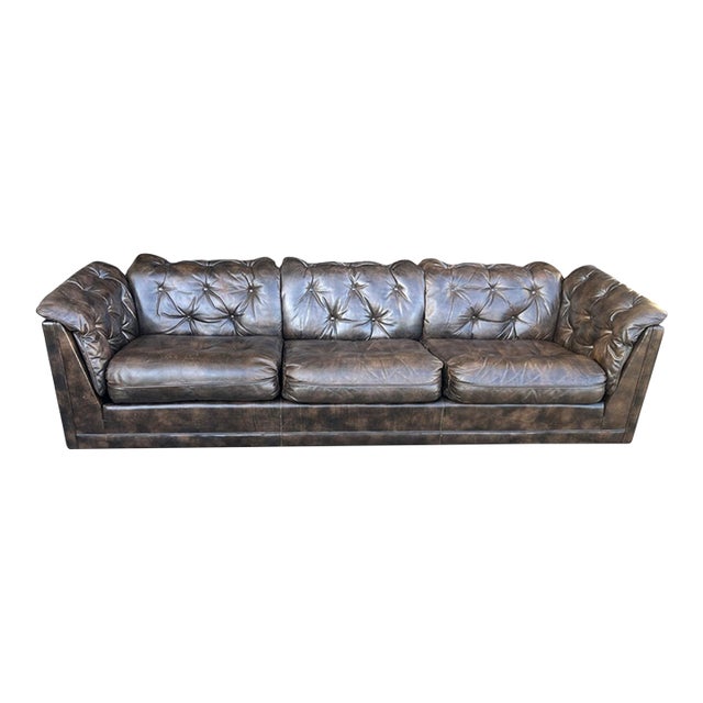 Vintage 1970s Leather Chesterfield Sofa Button Tufted Brown Leather Sofa For Sale