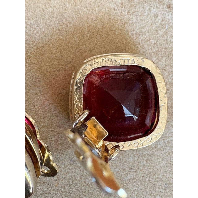 Glass Vintage Panetta Cushion-Cut Faux Ruby Clip-on Earrings, Pair For Sale - Image 7 of 7