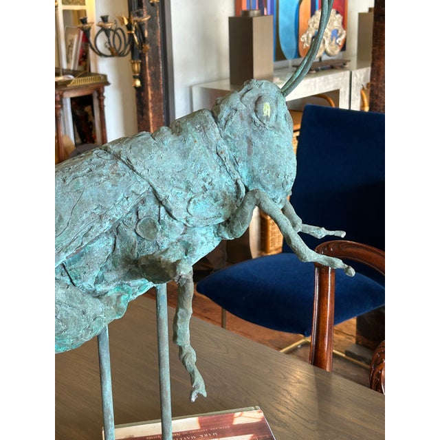 Contemporary Verdigris Bronze Grasshopper Sculpture for Indoors or the Garden For Sale - Image 3 of 14