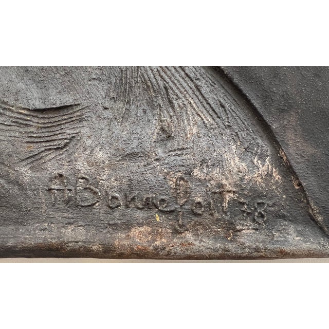 Cast iron fireback depicting a naked woman signed Bonnefoit, 1987 For Sale - Image 12 of 12
