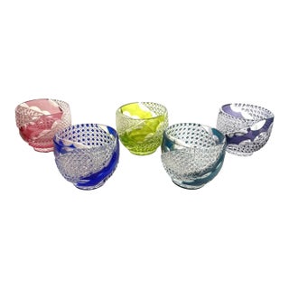 Set of 5 Shinozaki Garasu Crafts Sake Cups New in Box For Sale