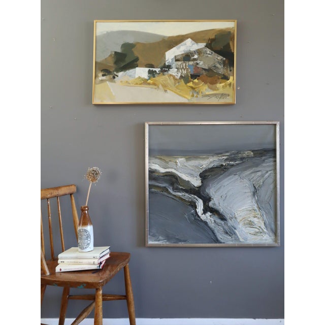 Mid-Century Modern Mid-Century Modern 'Rural Abstraction' Vintage Original Abstract Landscape Oil Painting, Framed For Sale - Image 3 of 12