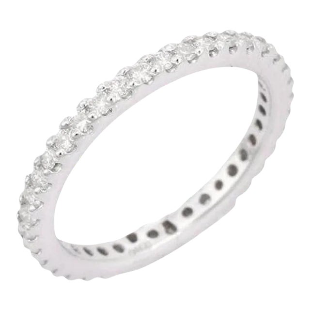 Art Deco 18k White Gold Diamond Modern Eternity Ring for Stacking Size 4 For Sale - Image 3 of 10