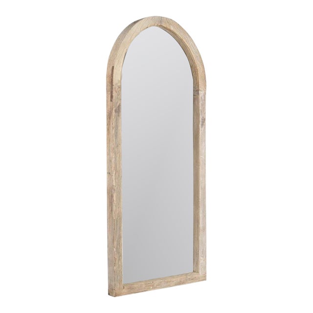 Vintage Indian Bleached Teakwood Arched Top Mirror For Sale
