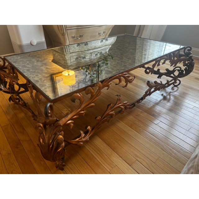 Italian Hand-Forged Iron Coffee Table With Antiqued Mirrored Top, Circa 1940 For Sale - Image 4 of 9