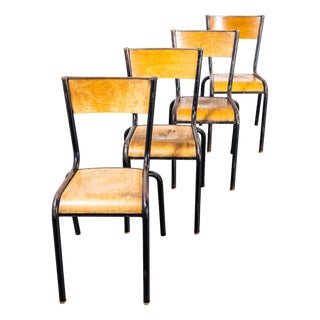 French Stacking 510 Dining Chairs with Black Frame from Mullca, 1960s, Set of 4 For Sale