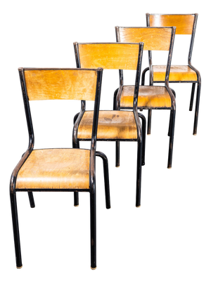 French Stacking 510 Dining Chairs with Black Frame from Mullca, 1960s, Set of 4