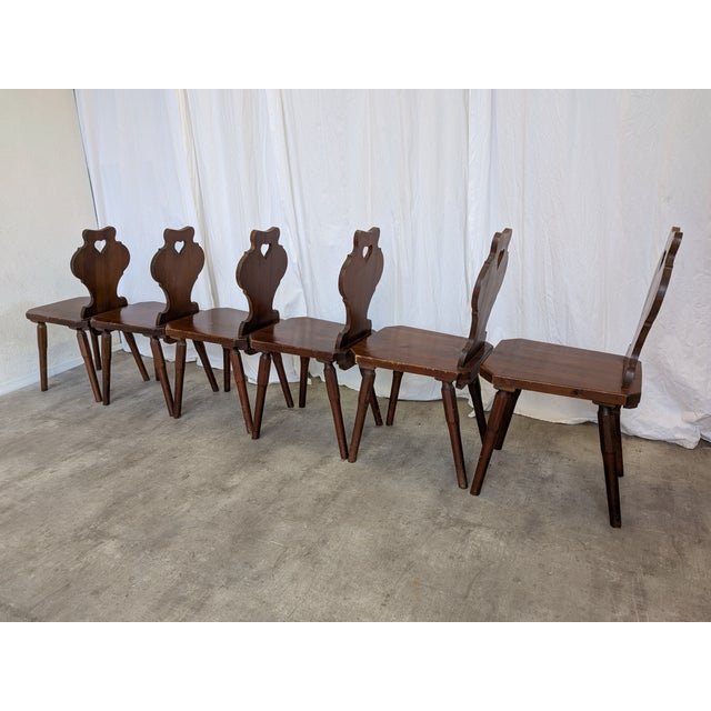 Vintage Tyrolean Farmhouse Chairs with Heart Cutouts, 1970s, Set of 6 For Sale - Image 6 of 18