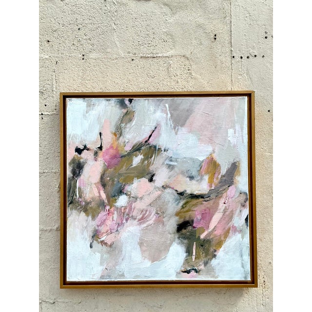 Wood Vintage Boho Original Abstract Painting on Canvas For Sale - Image 7 of 7