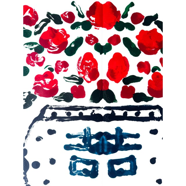 2020s “Ruby” Contemporary Rorschach Double Happiness Ginger Jar Floral Still Life Mixed-Media Painting on Paper by Dorothy Art For Sale - Image 5 of 5