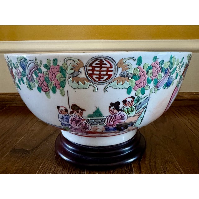 Chinese Vintage Famille Rose Punch Bowl For Sale - Image 3 of 5