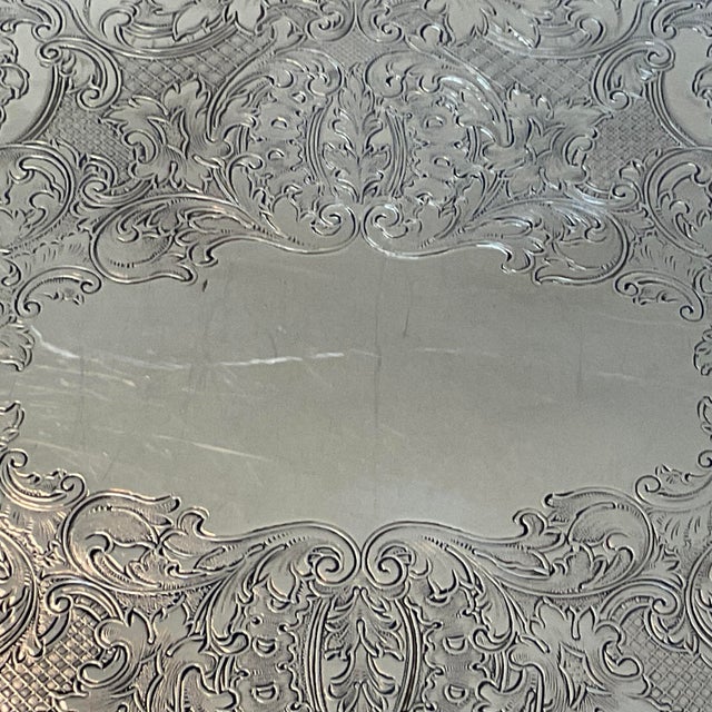 Mid Century Wallace Silverplate Engraved Serving Tray With Handles, 23.5” For Sale - Image 15 of 16