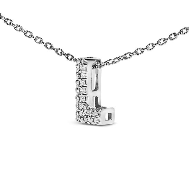 Contemporary 10K White Gold Diamond Accent "L" Initial Bubble Pendant Necklace For Sale - Image 3 of 5