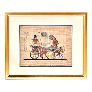 Egyptian Chariot Soldier Painting on Papyrus Framed