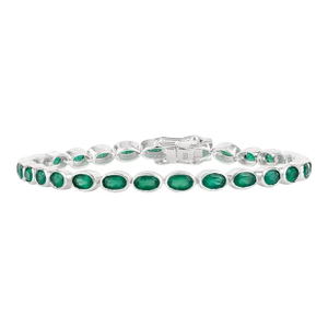 925 Sterling Silver 8.2 Carat Green Onyx Bezel Set Tennis Bracelet