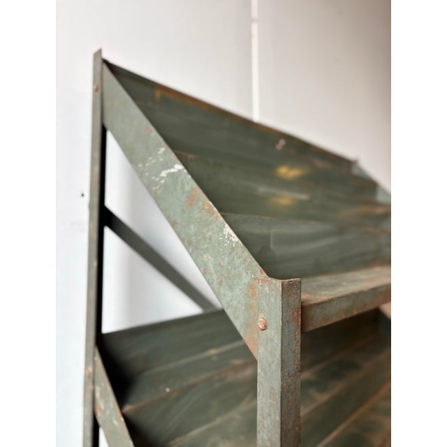 Bottle Green Vintage Industrial Metal Shop Display Shelving Unit For Sale - Image 8 of 12