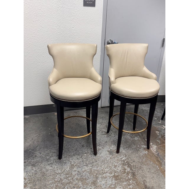 Traditional Century Furniture Tracy Swivel Leather Barstools, Pair For Sale - Image 3 of 12