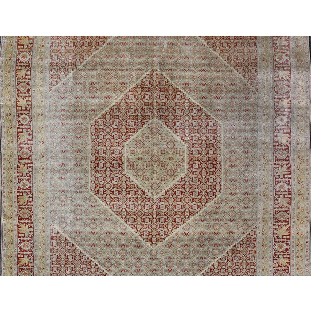 Islamic Antique Persian Tabriz Distressed Rug With Geometric Diamond Design For Sale - Image 3 of 13