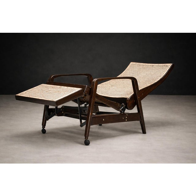 Brown Reclining Sun Chaise Lounge in Hardwood and Caning by Walter Gerdau, Brazil, 1940s - Lot 183 For Sale - Image 8 of 13