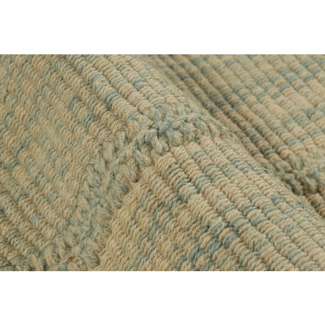 Rug & Kilim’s Contemporary Kilim in Blue and Cream White Textural Stripes For Sale In New York - Image 6 of 7
