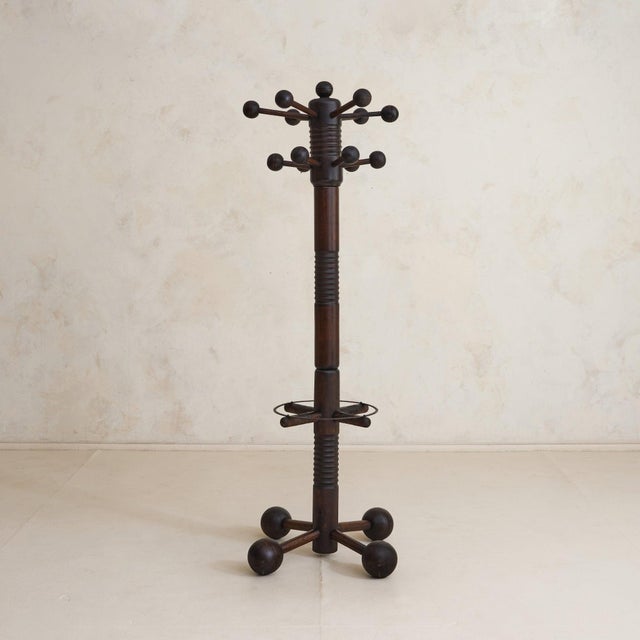 1940s French Brutalist Carved Oak Coat Rack by Charles Dudouyt, 1940s For Sale - Image 5 of 11