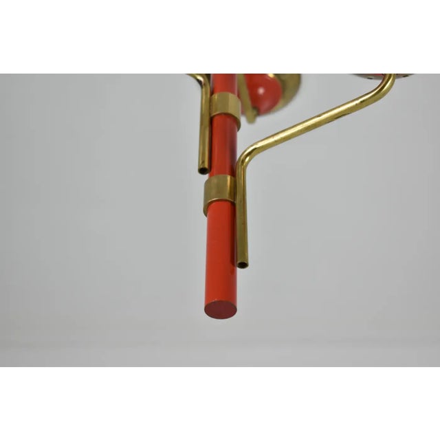 Red 1950s Stilnovo-Style Pendant in Brass, Red Lacquer & Opaline Glass For Sale - Image 8 of 12