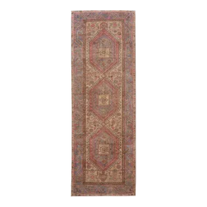 Vintage Malayer Persian Handmade Tan Medallion Wool Runner