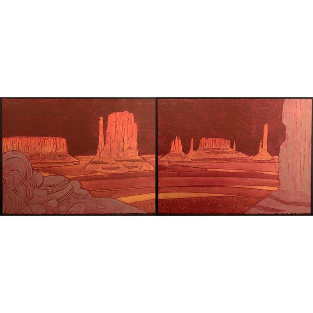 1970s "Sacred Land" Western Landscape Signed and Numbered Collagraph by by John Ross - a Pair For Sale - Image 9 of 9