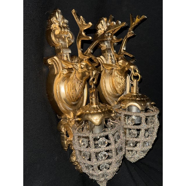 Late 20th Century French Louis XVI Gold Deer Wall Lamps/ Sconces - Pair of 2 PCS For Sale - Image 11 of 15