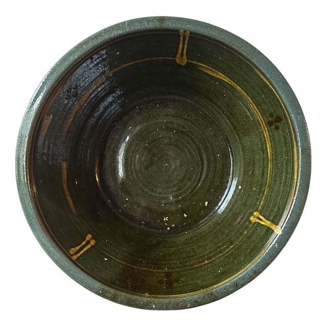 Large Green Glazed Studio Pottery Centrepiece Bowl, 1960s For Sale