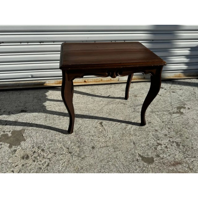 Small Walnut Side Table With Glass Top Serving Tray For Sale - Image 4 of 5