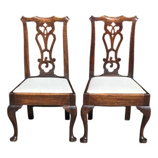 Antique George III Chippendale Side Chairs in Oak, 1780, Set of 2 For Sale