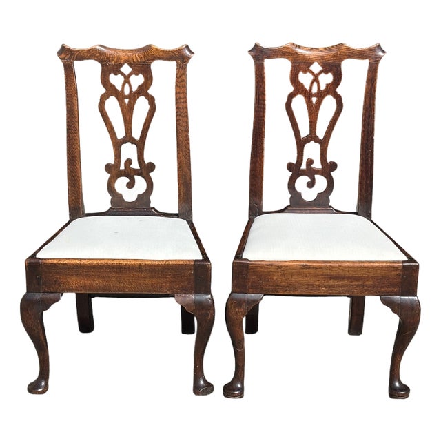 Antique George III Chippendale Side Chairs in Oak, 1780, Set of 2 For Sale