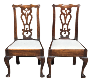 Antique George III Chippendale Side Chairs in Oak, 1780, Set of 2